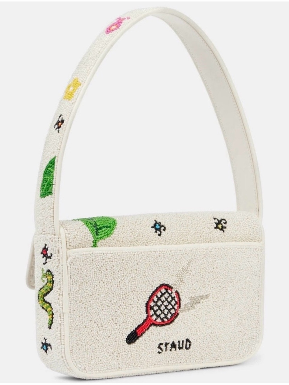 STAUD Tommy Bug Out Glass Beaded Shoulder Bag Purse - Picture 2 of 12
